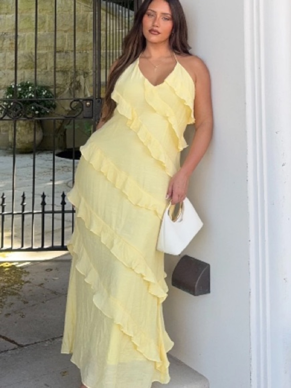 Sunshine Backless Halter Ruffle Maxi Dress - Picture 2 of 3